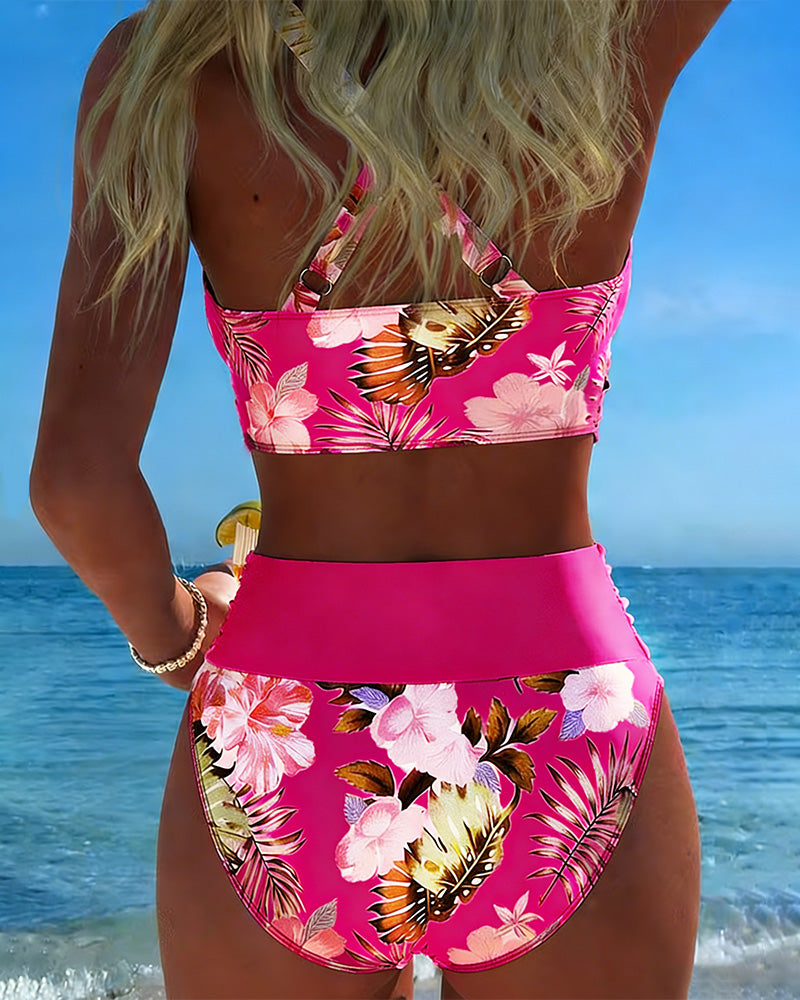 Lorena - Bikini with contrasting floral print and slit