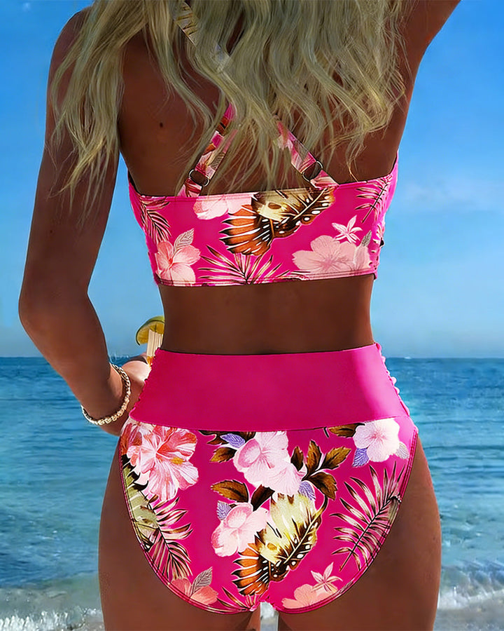 Lorena - Bikini with contrasting floral print and slit