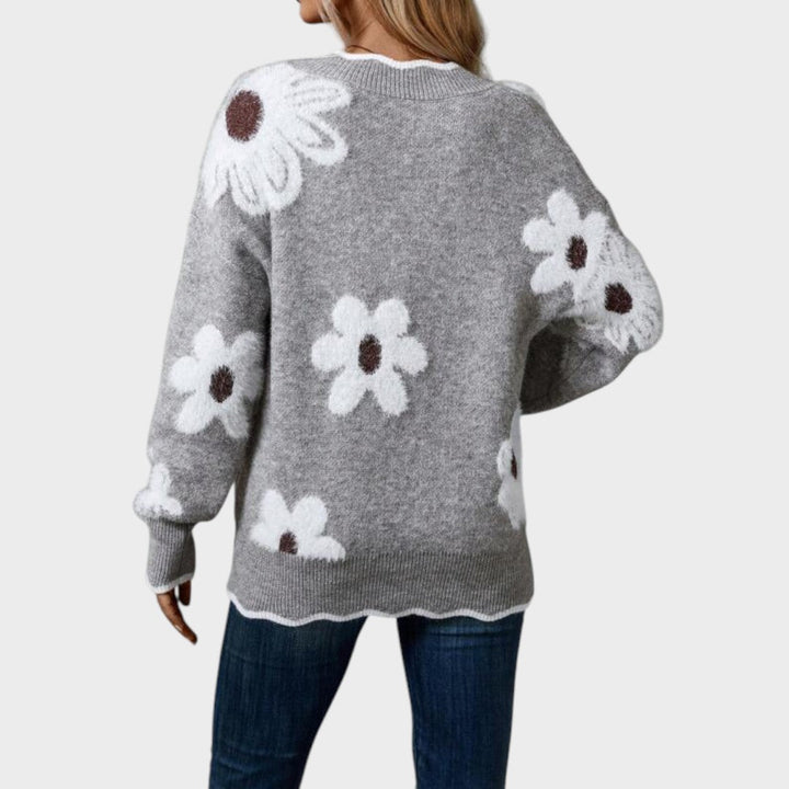 Paula | Floral Knit Jumper with V-Neck