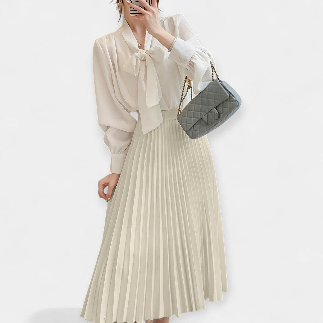 Pleated Satin Maxi Skirt