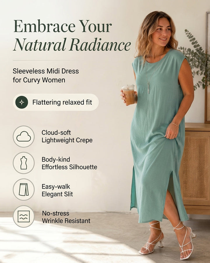 Solid Round Neck Short Sleeve Slit Loose Maxi Dress