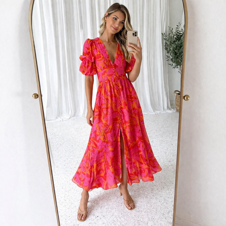 Romantic Puff Sleeve Maxi Dress