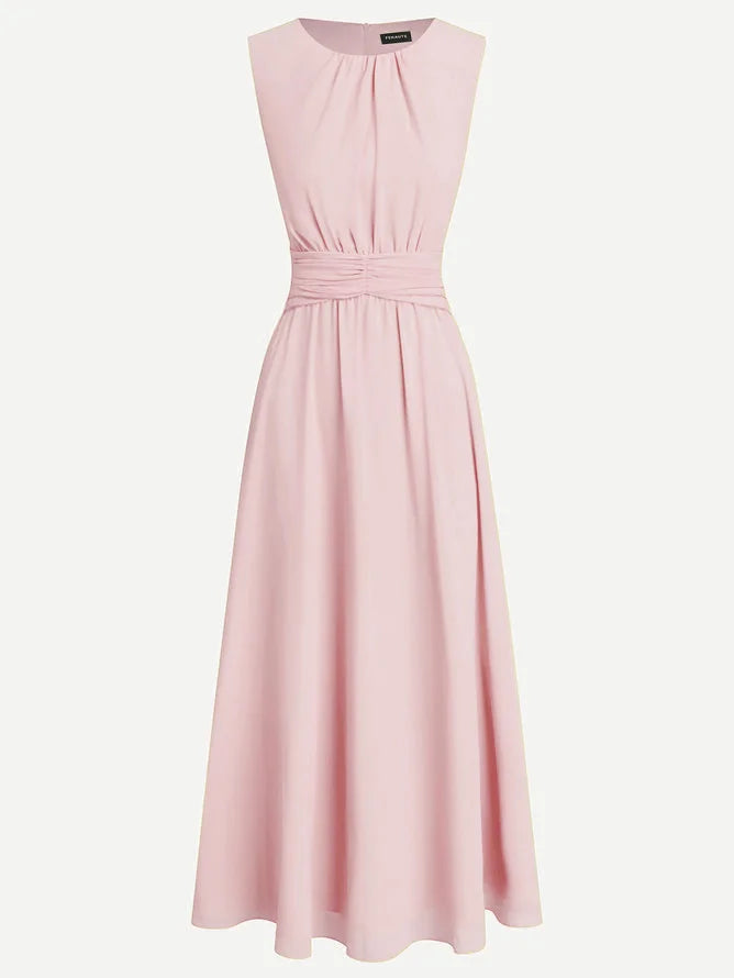 Sleeveless Ruched A-Line Wedding Guest Maxi Dress