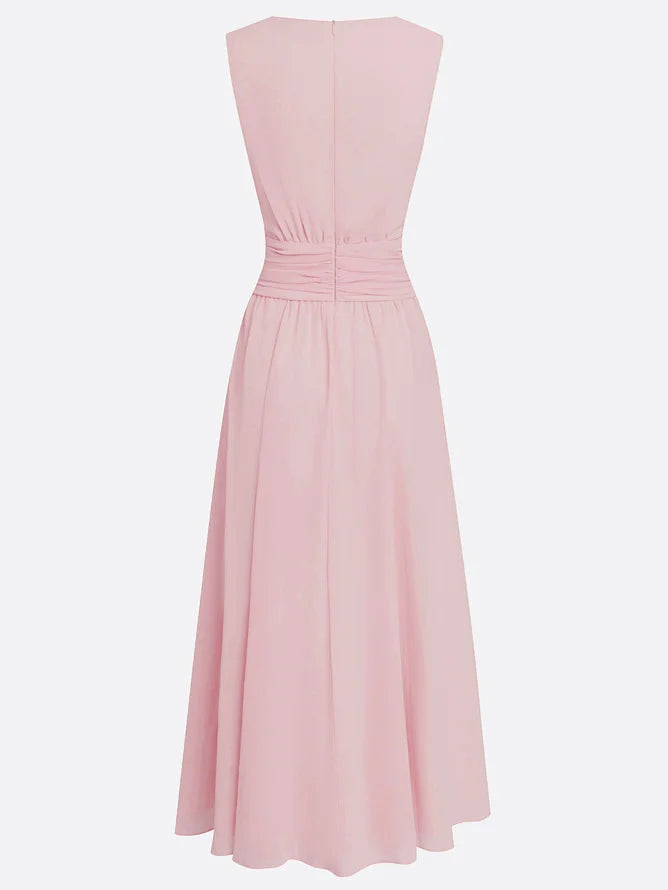 Sleeveless Ruched A-Line Wedding Guest Maxi Dress