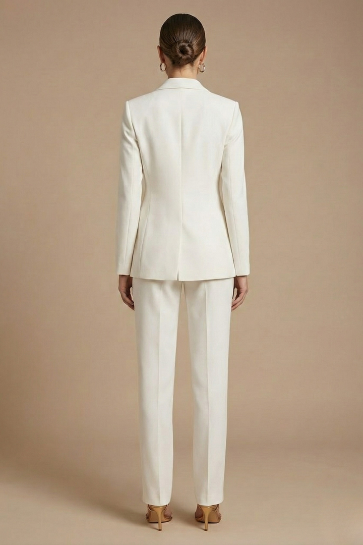 Women's Tailored Two Piece Suit - Single-Button Blazer and Wide-Leg Trousers