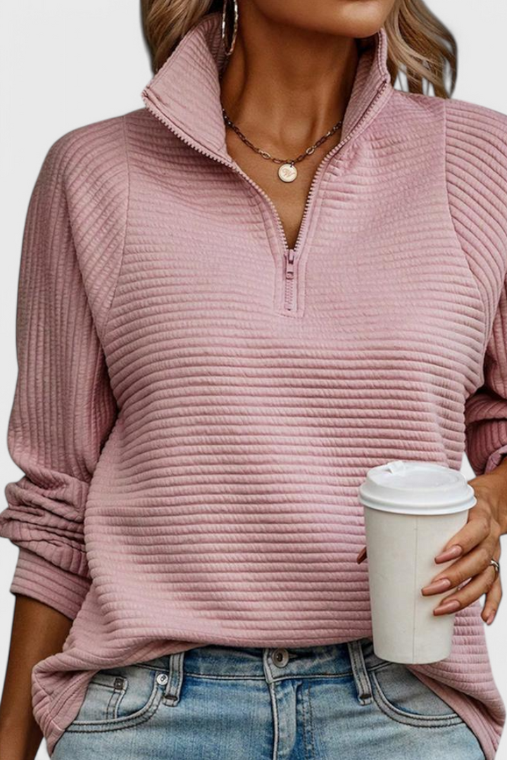 Helene V-Neck Jumper with Zip and Long Sleeves