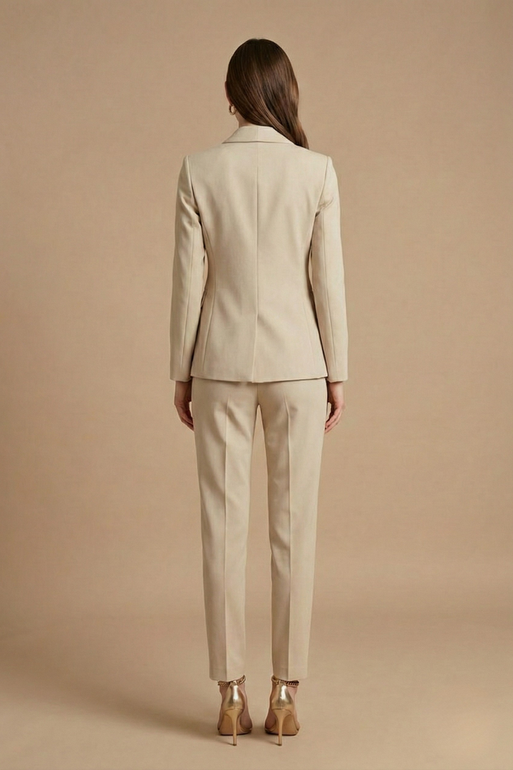 Women's Pant Suits - Shawl Lapel Blazer - Straight Leg Trousers Set