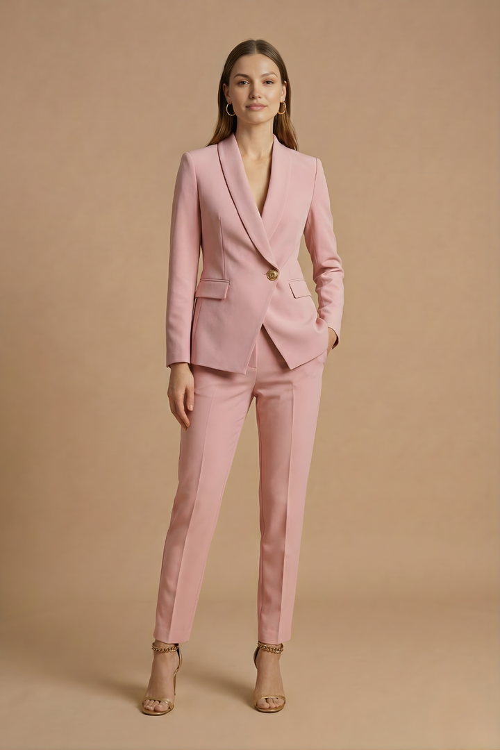 Women's Pant Suits - Shawl Lapel Blazer - Straight Leg Trousers Set