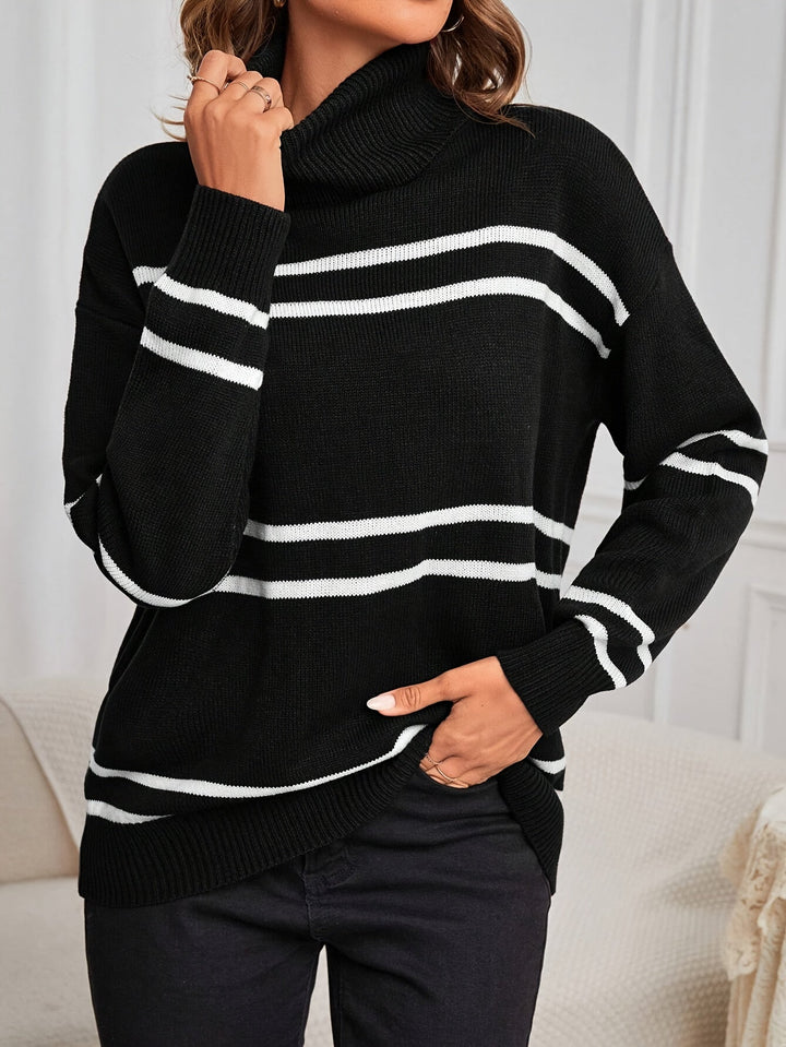 Thea – Striped High Neck Sweater