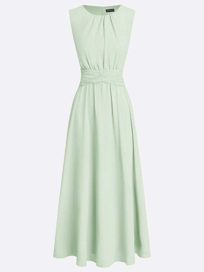 Sleeveless Ruched A-Line Wedding Guest Maxi Dress