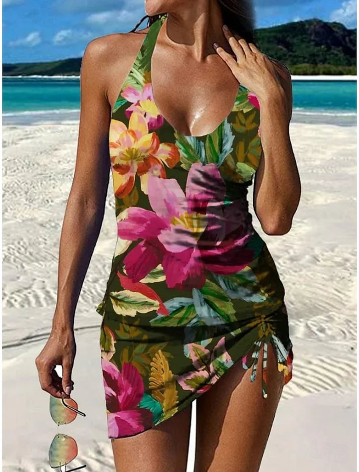 Filipa - Floral Graphic Tankini with Shorts, Flat Tummy Effect