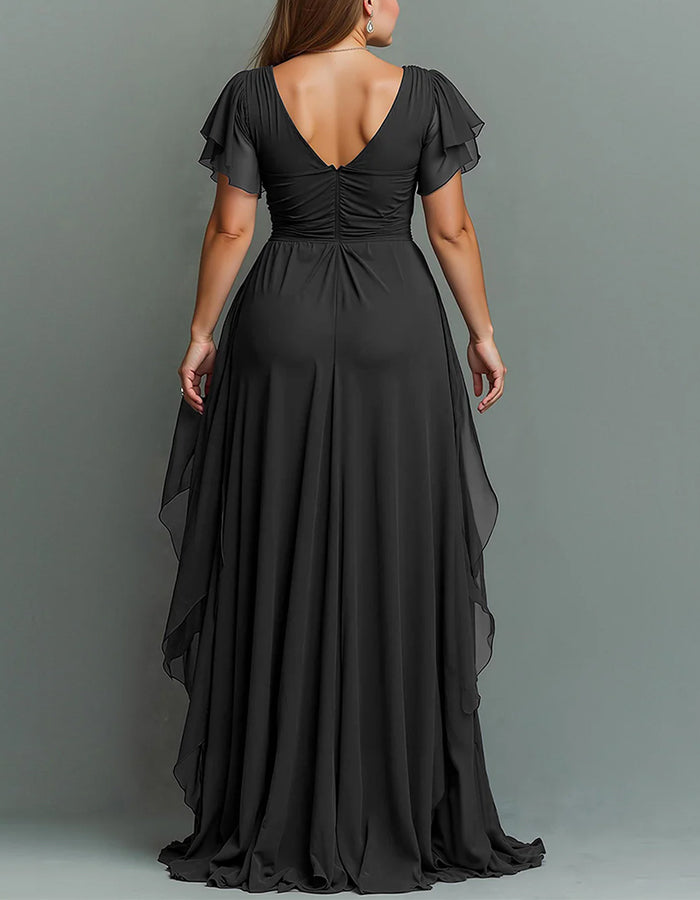 V-Neck Chiffon Tiered Ruffle Maxi Dress