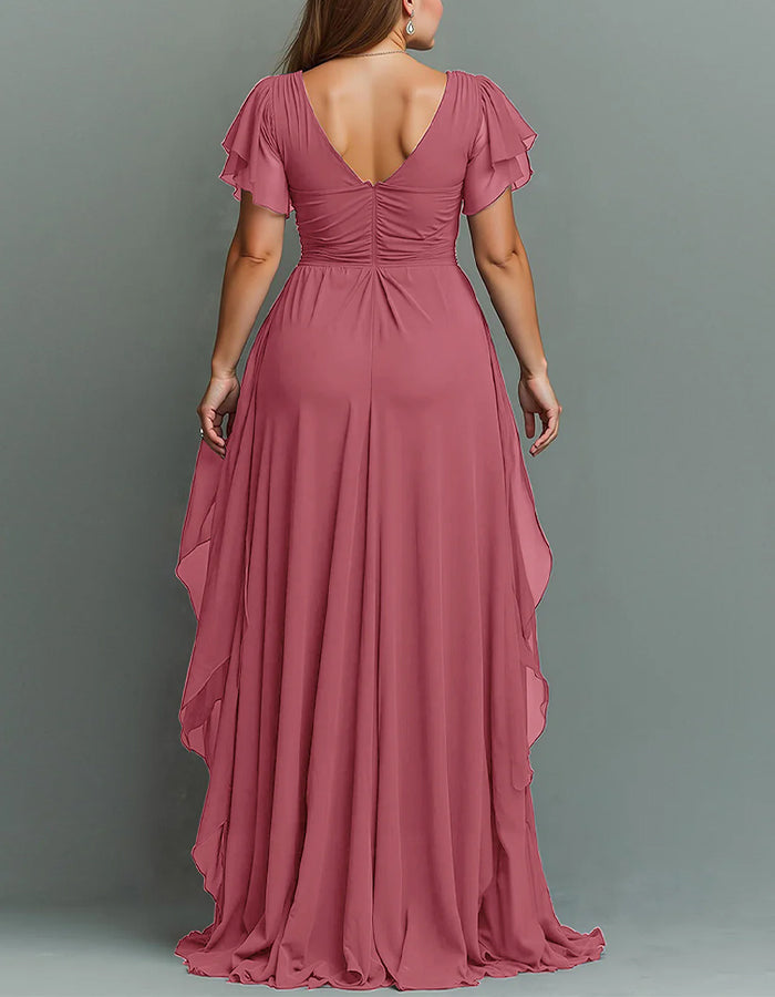 V-Neck Chiffon Tiered Ruffle Maxi Dress