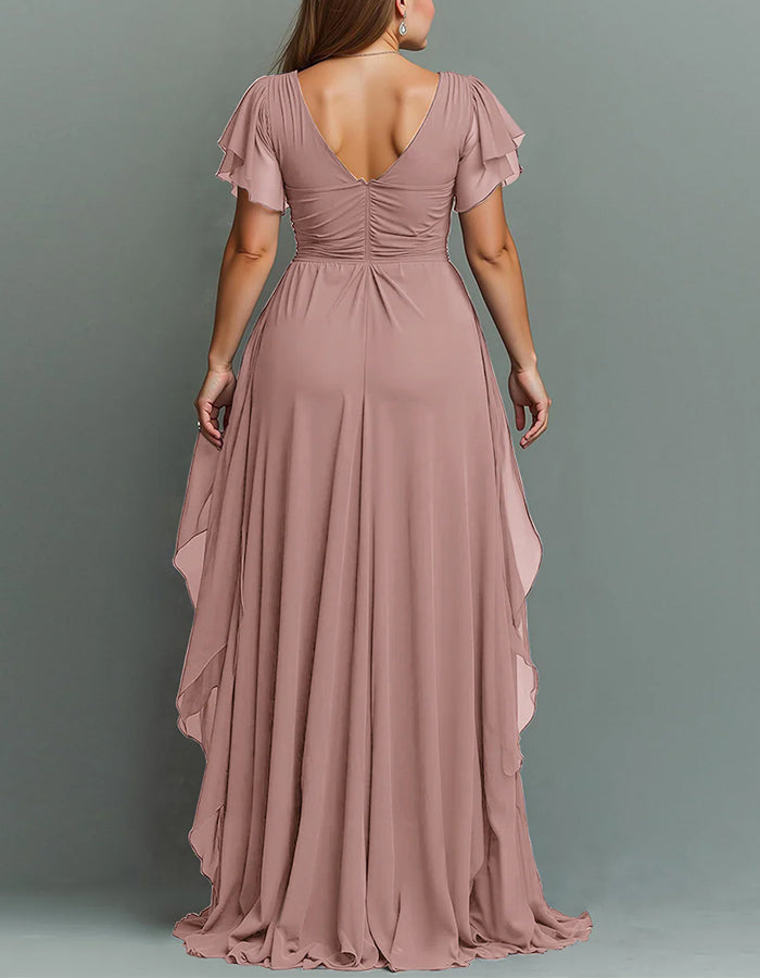 V-Neck Chiffon Tiered Ruffle Maxi Dress