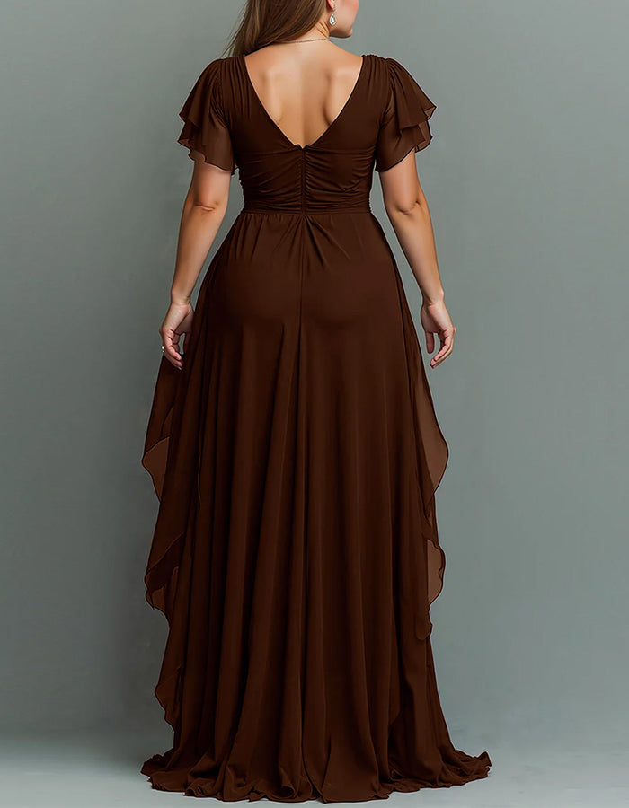 V-Neck Chiffon Tiered Ruffle Maxi Dress
