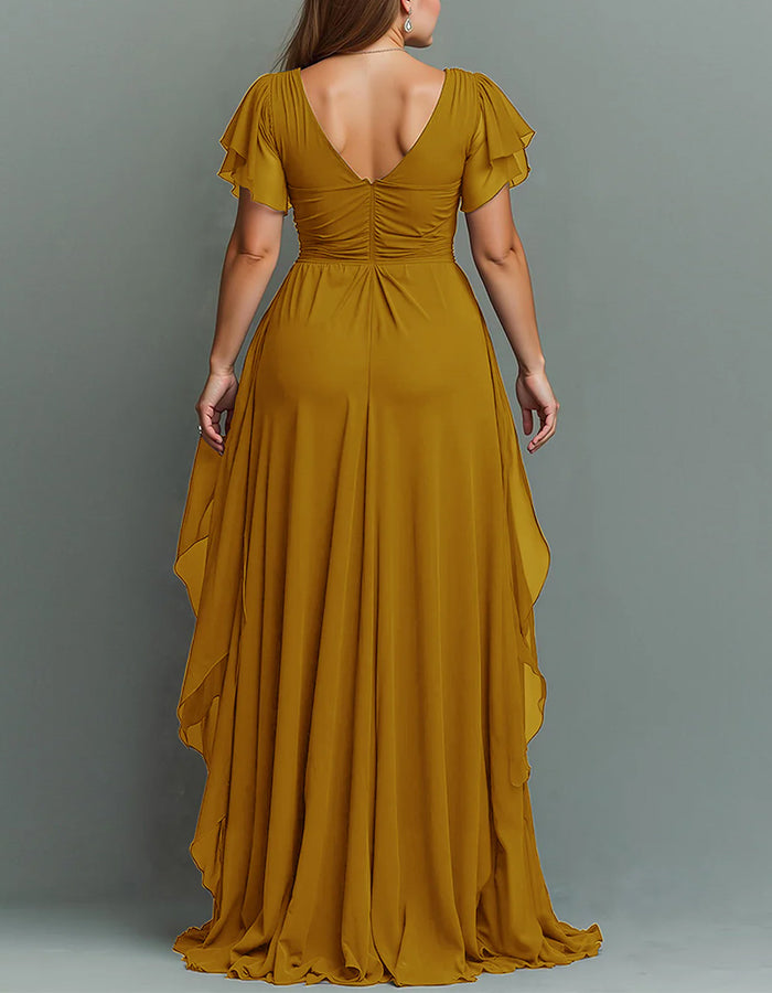 V-Neck Chiffon Tiered Ruffle Maxi Dress