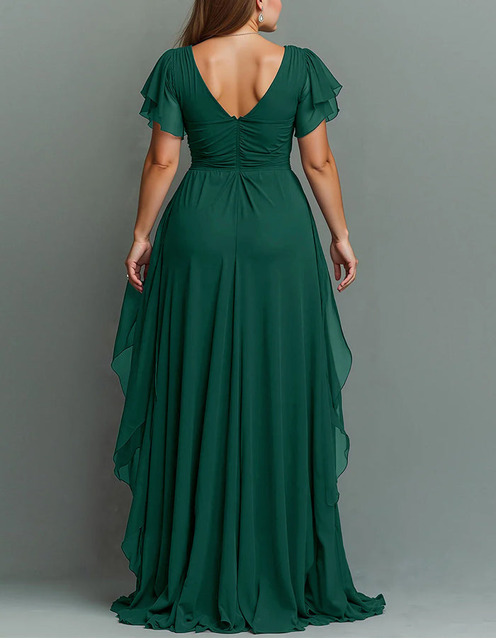 V-Neck Chiffon Tiered Ruffle Maxi Dress