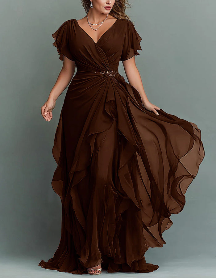 V-Neck Chiffon Tiered Ruffle Maxi Dress