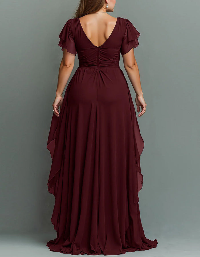 V-Neck Chiffon Tiered Ruffle Maxi Dress