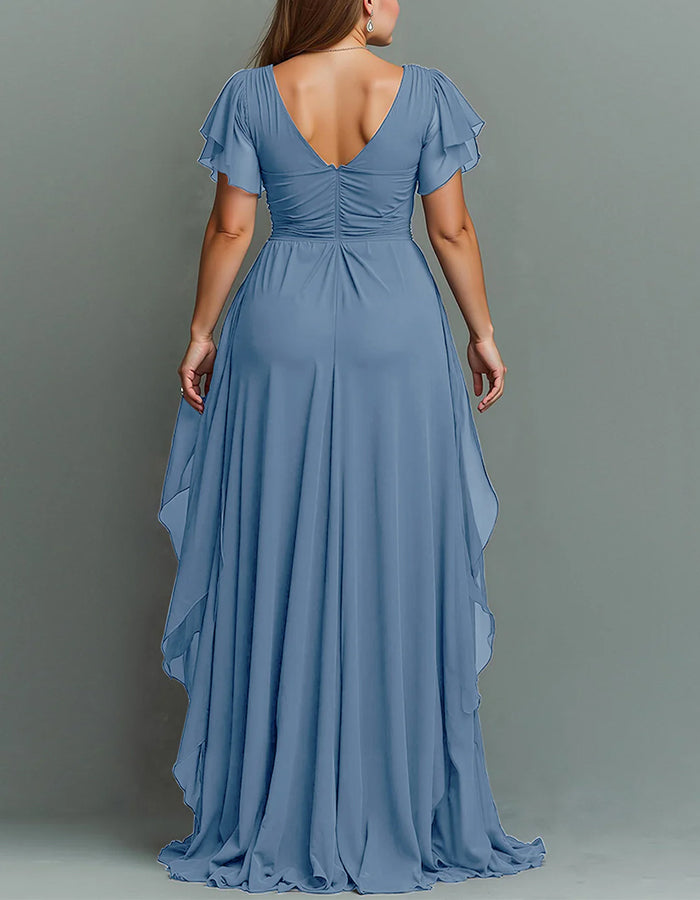 V-Neck Chiffon Tiered Ruffle Maxi Dress