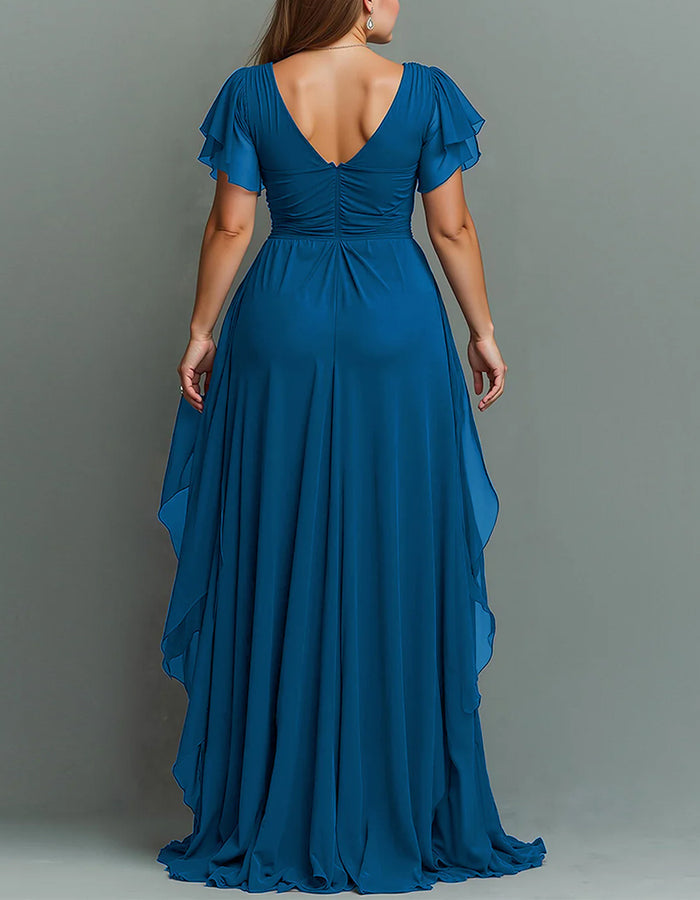 V-Neck Chiffon Tiered Ruffle Maxi Dress