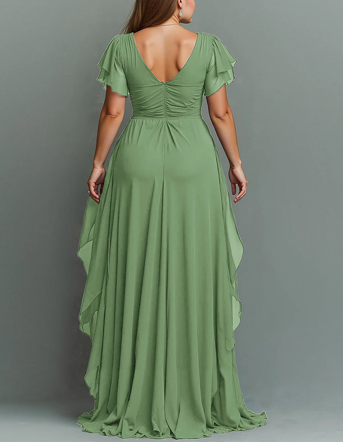 V-Neck Chiffon Tiered Ruffle Maxi Dress