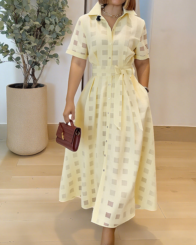 Plaid Maxi Dress with Waist Belt
