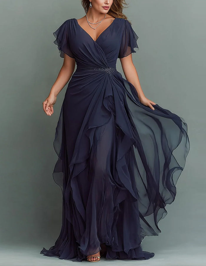 V-Neck Chiffon Tiered Ruffle Maxi Dress