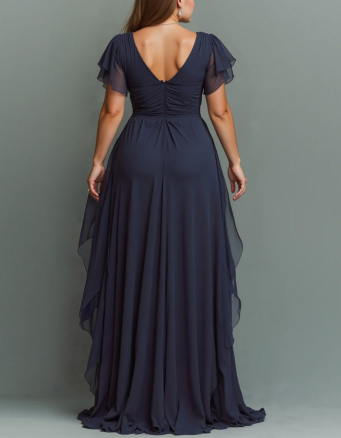V-Neck Chiffon Tiered Ruffle Maxi Dress