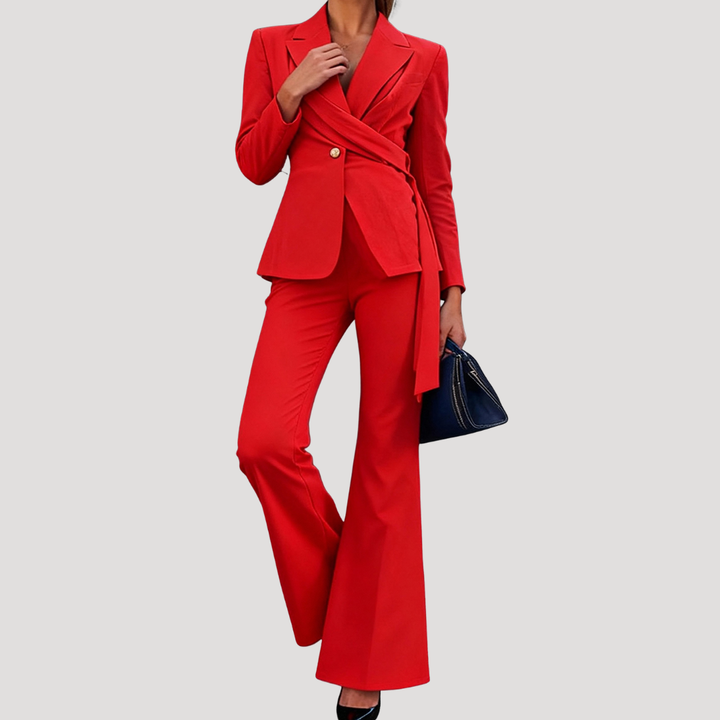 Women’s Elegant Tailored Wrap Trouser Two Piece Red Suit