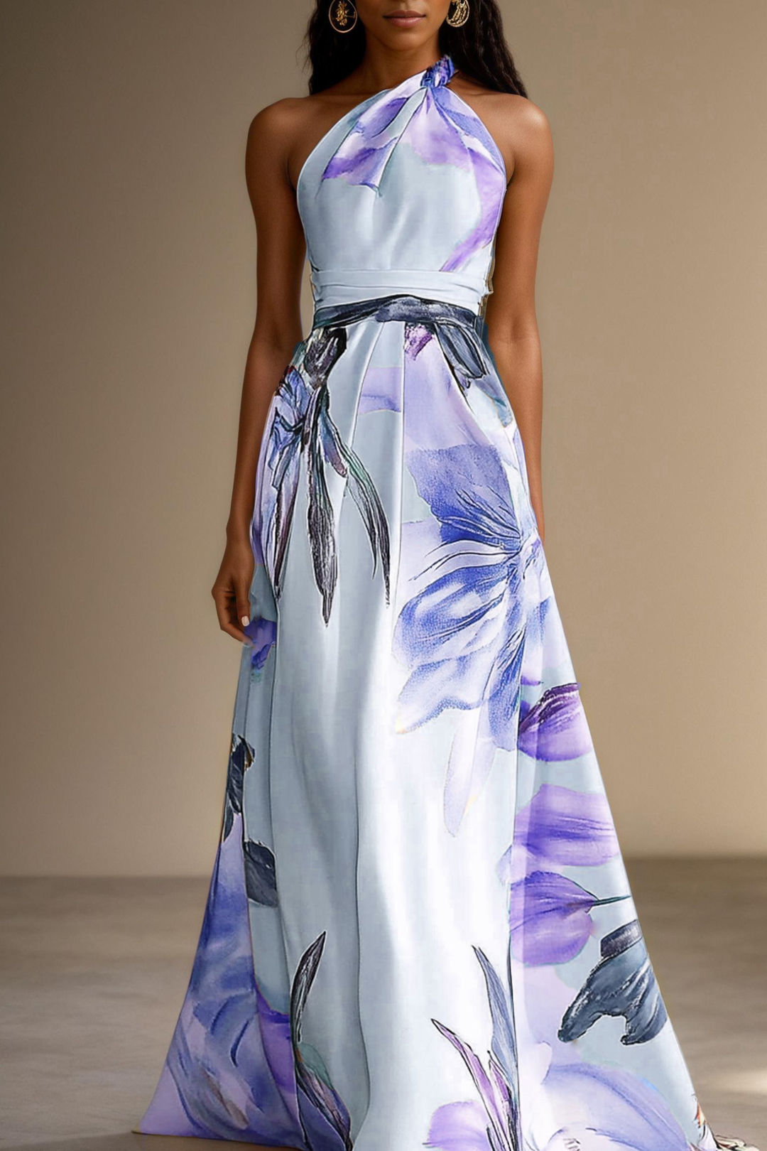 Floral Satin One-Shoulder Wedding Guest Maxi Dress