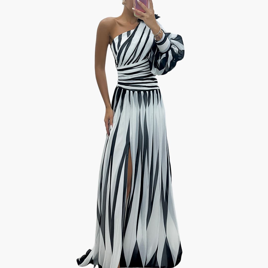 One-Shoulder Side Split Wedding Guest Maxi Dress
