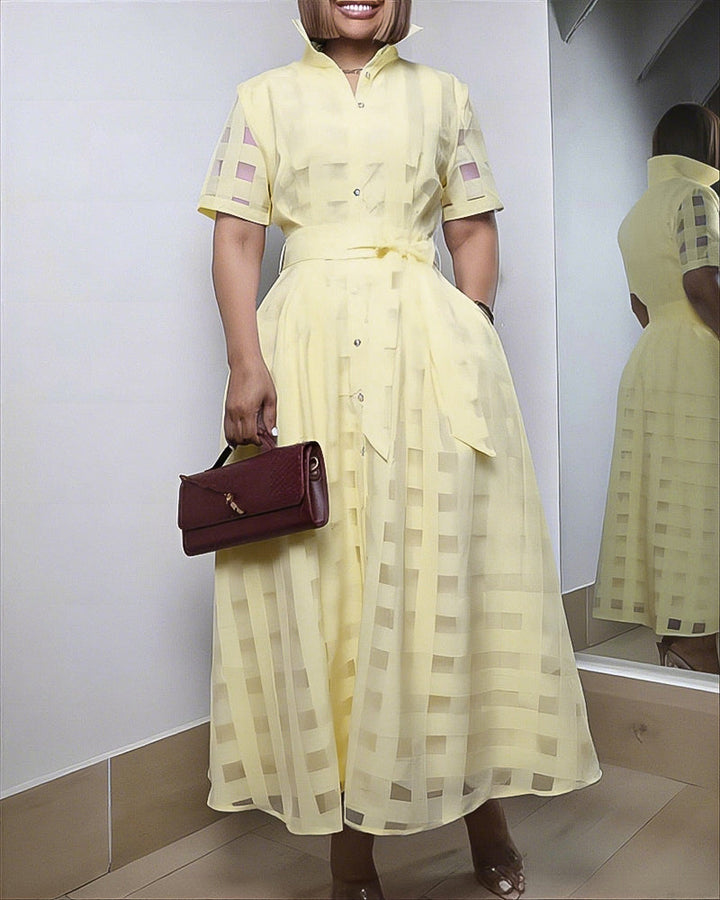 Plaid Maxi Dress with Waist Belt