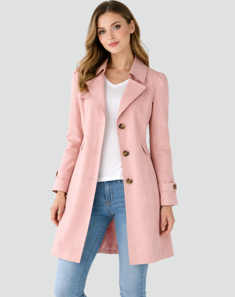 Wynonna | Refined Mid-Length Trench Coat with Lapel Collar and Button Detail