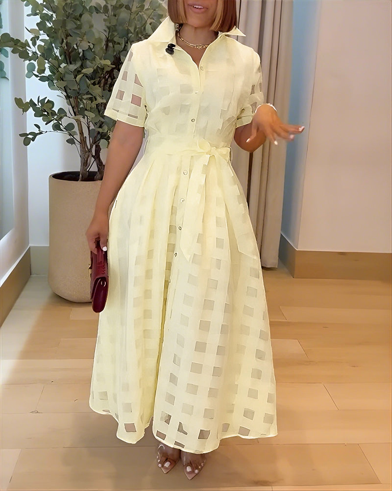 Plaid Maxi Dress with Waist Belt