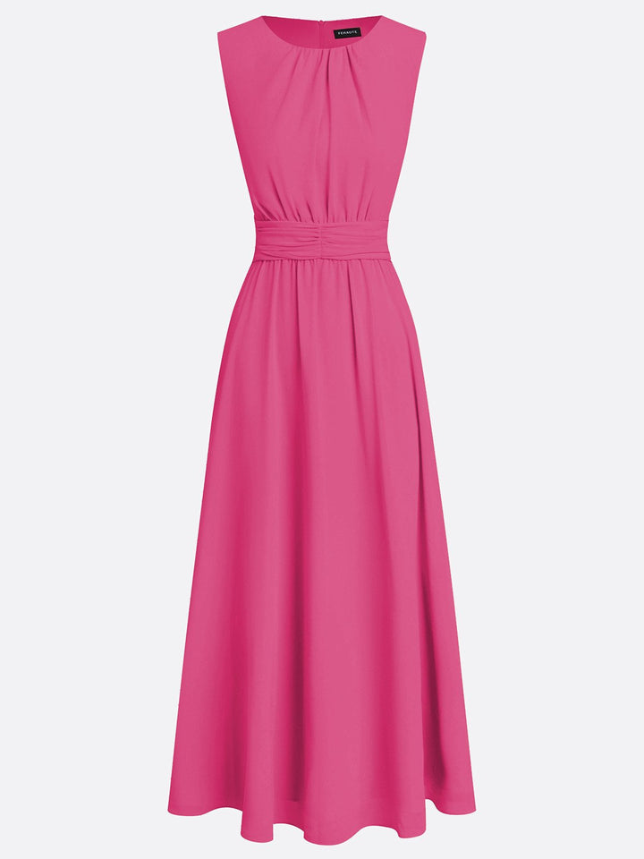 Sleeveless Ruched A-Line Wedding Guest Maxi Dress