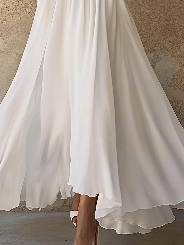 White Casual Vintage V-Neck Maxi Dress