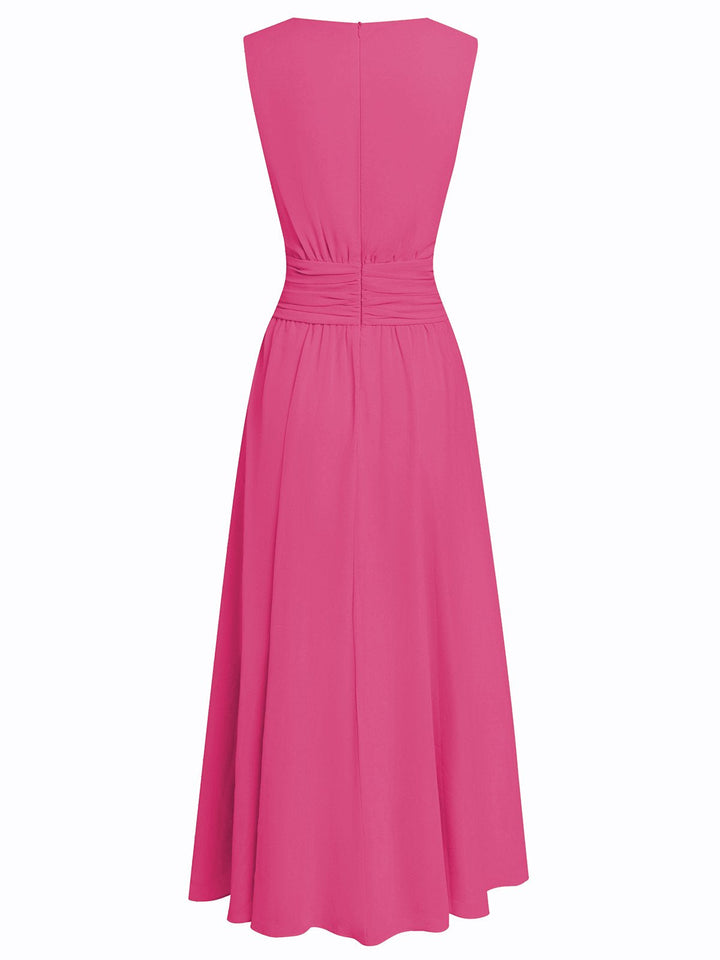 Sleeveless Ruched A-Line Wedding Guest Maxi Dress