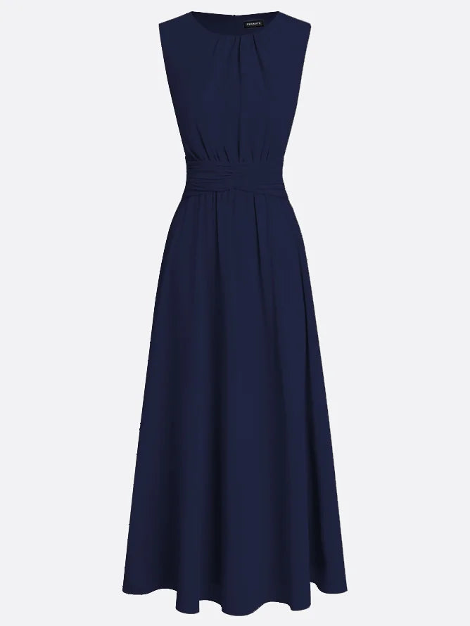 Sleeveless Ruched A-Line Wedding Guest Maxi Dress