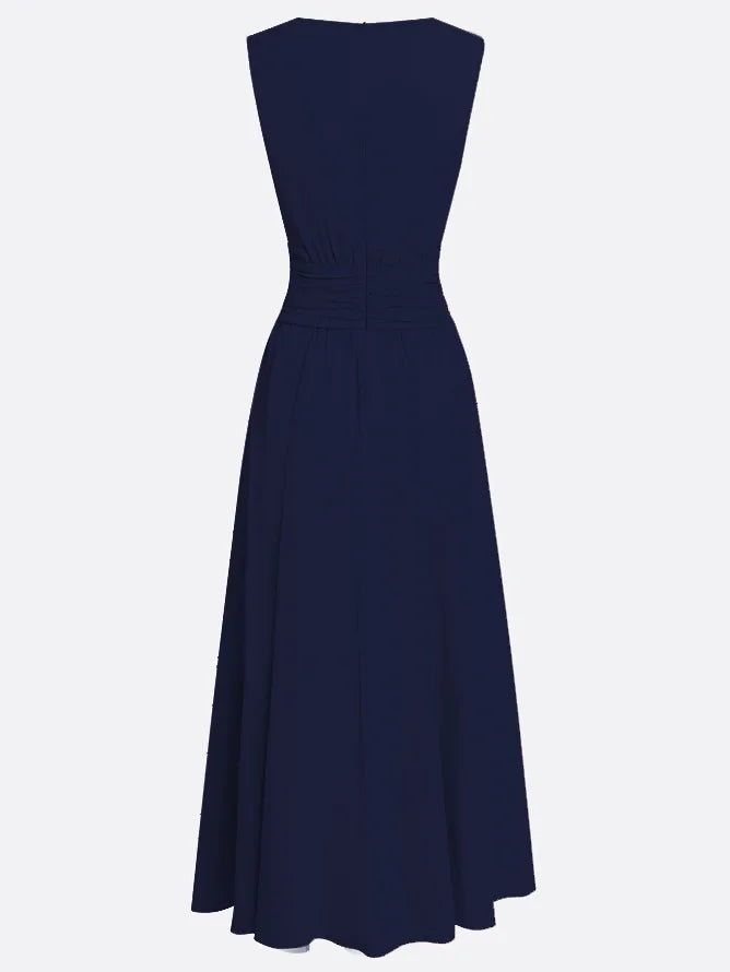 Sleeveless Ruched A-Line Wedding Guest Maxi Dress