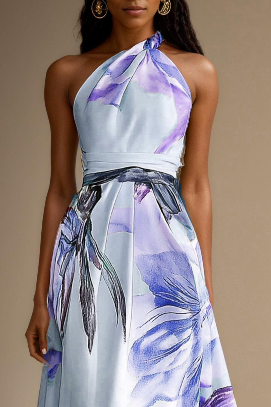 Floral Satin One-Shoulder Wedding Guest Maxi Dress