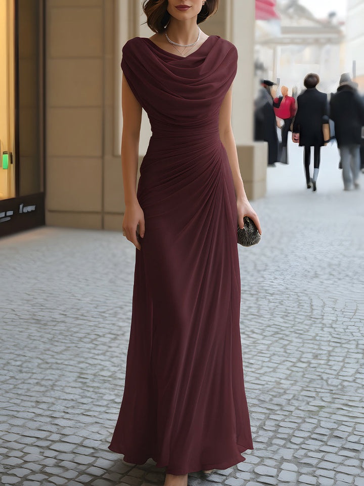 Cowl Neck Ruched Wedding Guest Maxi Dress