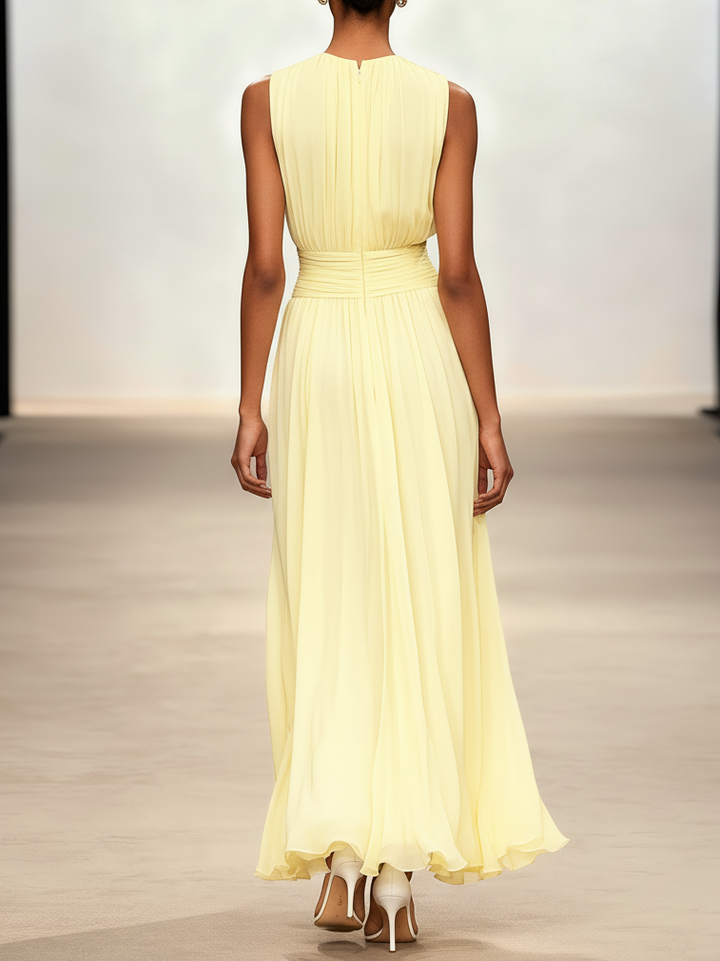Sleeveless Ruched A-Line Wedding Guest Maxi Dress