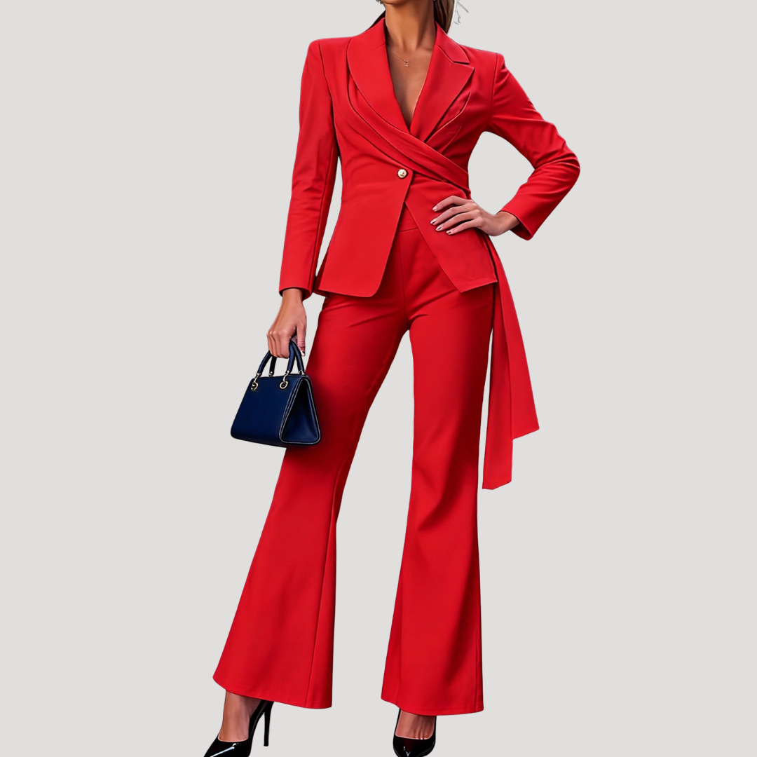 Women’s Elegant Tailored Wrap Trouser Two Piece Red Suit
