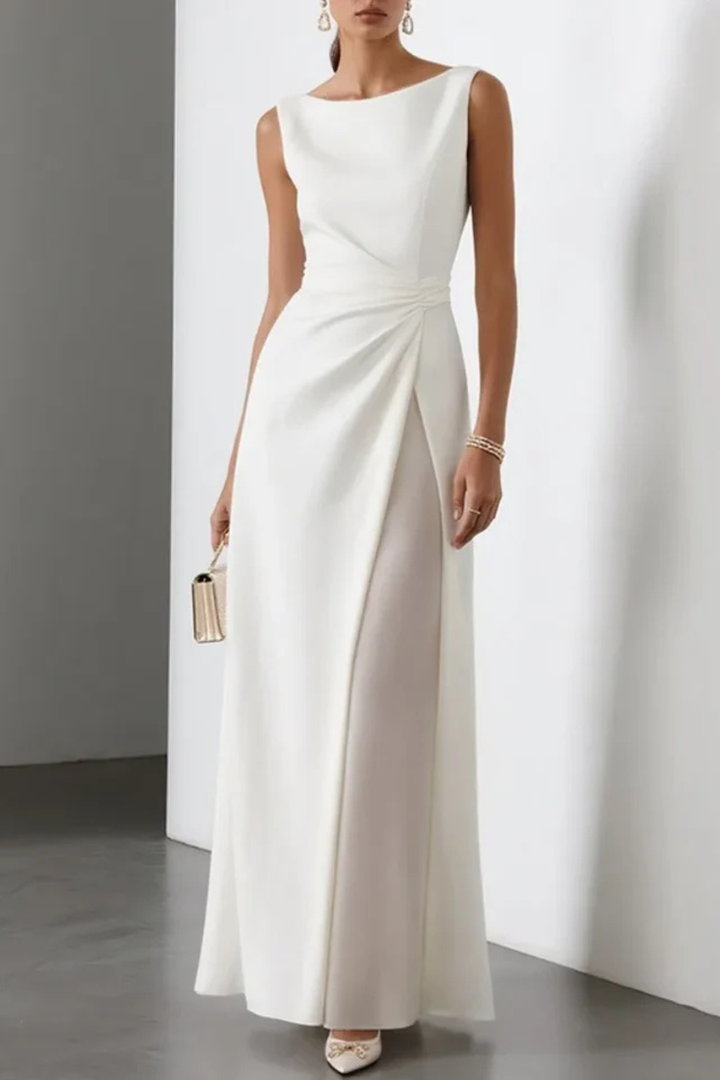 Boat Neck Draped Waist Wedding Guest Maxi Dress