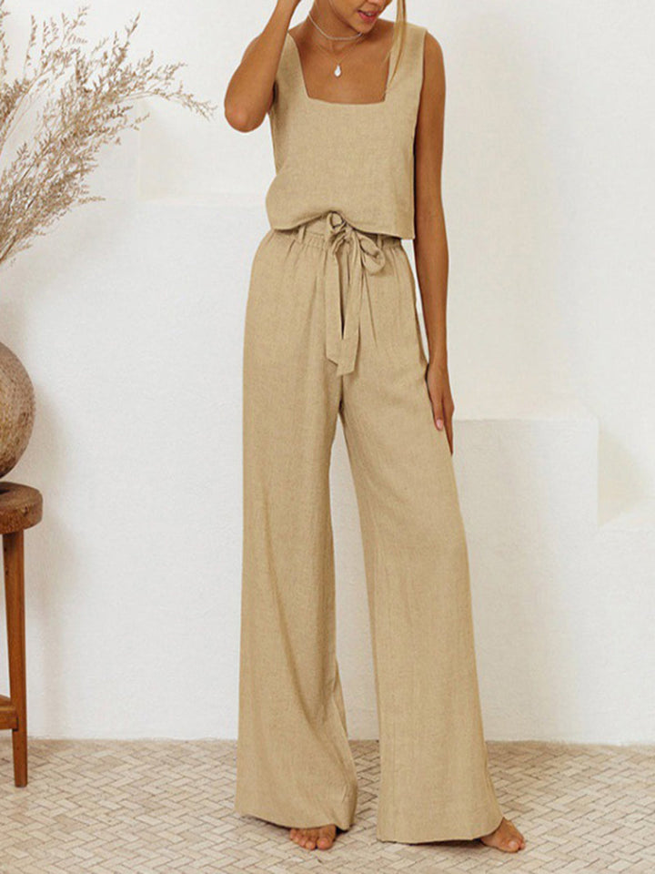 Elisaria - Minimalist Top and Wide-Leg Pants Set