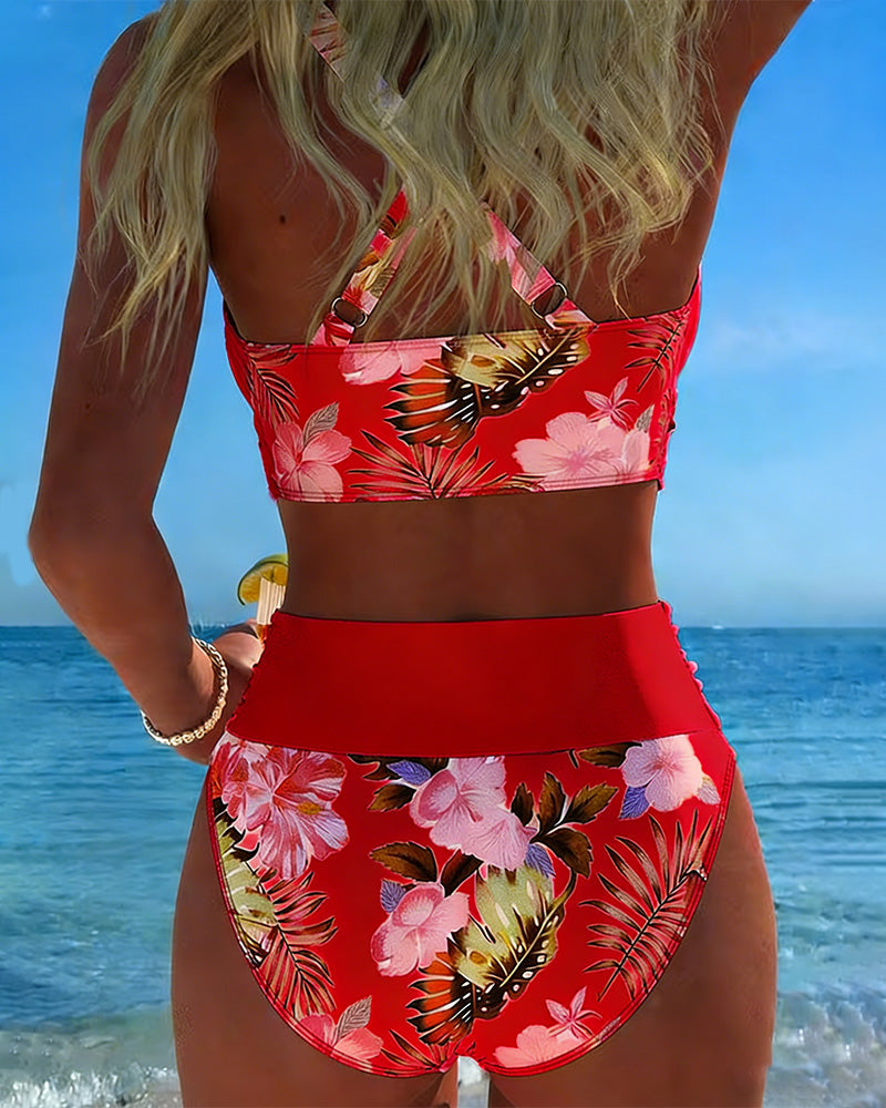 Lorena - Bikini with contrasting floral print and slit