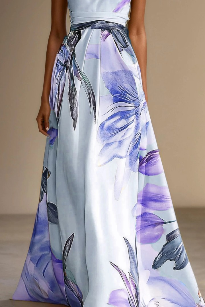 Floral Satin One-Shoulder Wedding Guest Maxi Dress