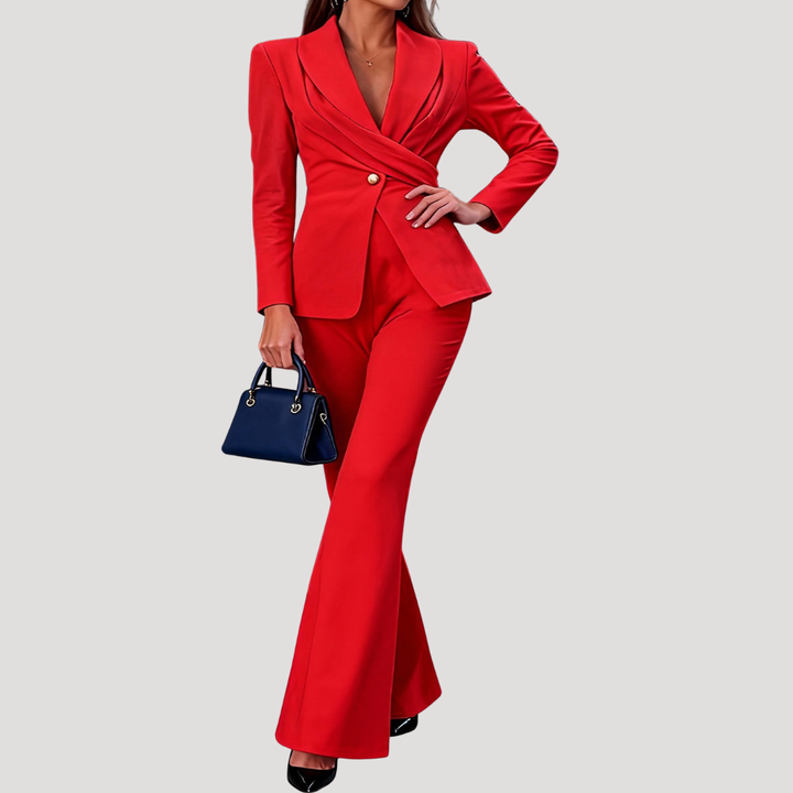 Women’s Elegant Tailored Wrap Trouser Two Piece Red Suit
