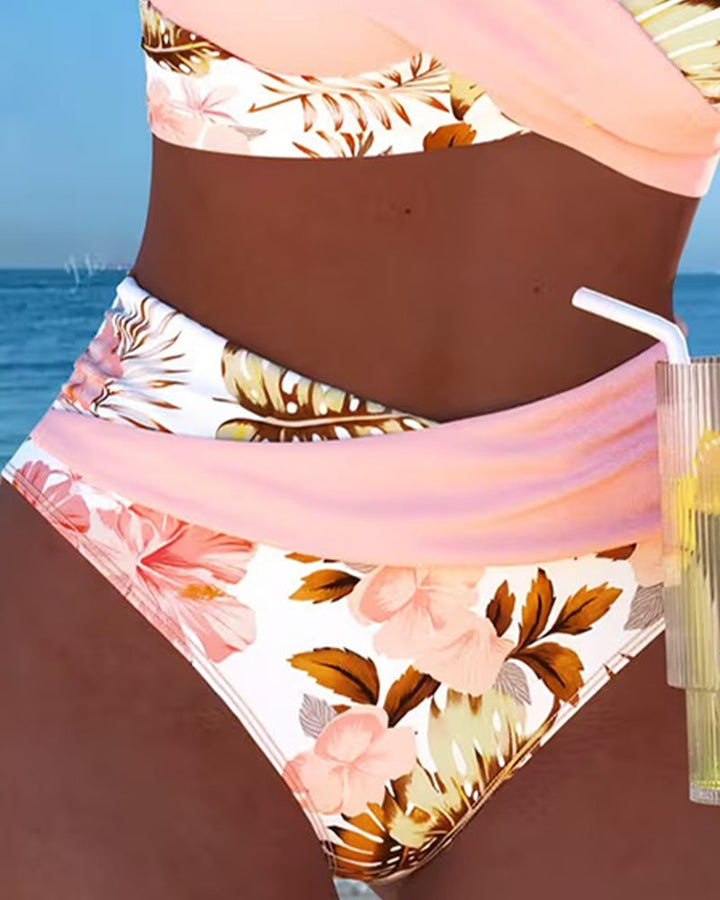 Lorena - Bikini with contrasting floral print and slit